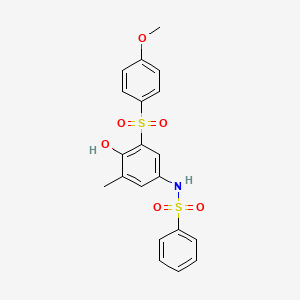 molecular formula C20H19NO6S2 B4297301 N-{4-hydroxy-3-[(4-methoxyphenyl)sulfonyl]-5-methylphenyl}benzenesulfonamide 