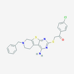 molecular formula C24H21ClN4OS2 B429731 2-[(4-Amino-7-benzyl-5,6,7,8-tetrahydropyrido[4',3':4,5]thieno[2,3-d]pyrimidin-2-yl)sulfanyl]-1-(4-chlorophenyl)ethanone 