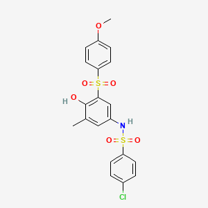 molecular formula C20H18ClNO6S2 B4297313 4-chloro-N-{4-hydroxy-3-[(4-methoxyphenyl)sulfonyl]-5-methylphenyl}benzenesulfonamide 