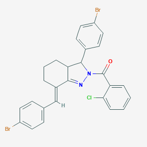 molecular formula C27H21Br2ClN2O B429734 7-(4-bromobenzylidene)-3-(4-bromophenyl)-2-(2-chlorobenzoyl)-3,3a,4,5,6,7-hexahydro-2H-indazole 