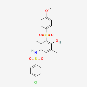 molecular formula C21H20ClNO6S2 B4297340 4-chloro-N-{4-hydroxy-3-[(4-methoxyphenyl)sulfonyl]-2,5-dimethylphenyl}benzenesulfonamide 