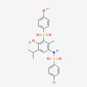 molecular formula C23H24ClNO6S2 B4297354 4-chloro-N-{4-hydroxy-5-isopropyl-3-[(4-methoxyphenyl)sulfonyl]-2-methylphenyl}benzenesulfonamide 