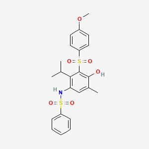 molecular formula C23H25NO6S2 B4297356 N-{4-hydroxy-2-isopropyl-3-[(4-methoxyphenyl)sulfonyl]-5-methylphenyl}benzenesulfonamide 