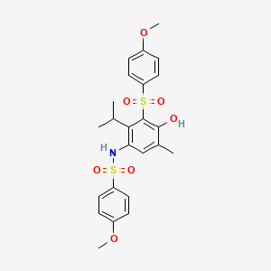 molecular formula C24H27NO7S2 B4297359 N-{4-hydroxy-2-isopropyl-3-[(4-methoxyphenyl)sulfonyl]-5-methylphenyl}-4-methoxybenzenesulfonamide 