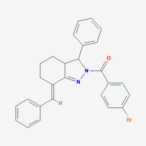 molecular formula C27H23BrN2O B429738 7-benzylidene-2-(4-bromobenzoyl)-3-phenyl-3,3a,4,5,6,7-hexahydro-2H-indazole 