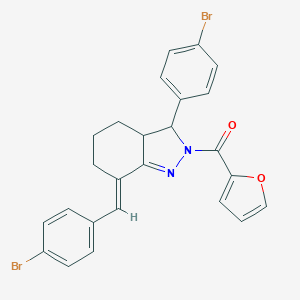 molecular formula C25H20Br2N2O2 B429739 7-(4-bromobenzylidene)-3-(4-bromophenyl)-2-(2-furoyl)-3,3a,4,5,6,7-hexahydro-2H-indazole 