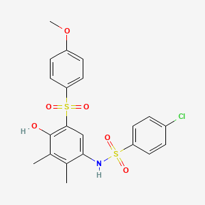 molecular formula C21H20ClNO6S2 B4297410 4-chloro-N-{4-hydroxy-5-[(4-methoxyphenyl)sulfonyl]-2,3-dimethylphenyl}benzenesulfonamide 