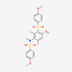 molecular formula C22H23NO7S2 B4297425 N-{4-hydroxy-3-[(4-methoxyphenyl)sulfonyl]-2,6-dimethylphenyl}-4-methoxybenzenesulfonamide 