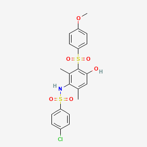 molecular formula C21H20ClNO6S2 B4297432 4-chloro-N-{4-hydroxy-3-[(4-methoxyphenyl)sulfonyl]-2,6-dimethylphenyl}benzenesulfonamide 
