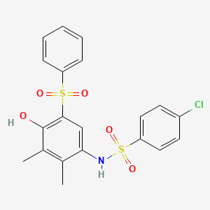 molecular formula C20H18ClNO5S2 B4297516 4-chloro-N-[4-hydroxy-2,3-dimethyl-5-(phenylsulfonyl)phenyl]benzenesulfonamide 