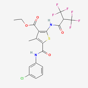 molecular formula C19H15ClF6N2O4S B4297532 ethyl 5-{[(3-chlorophenyl)amino]carbonyl}-4-methyl-2-{[3,3,3-trifluoro-2-(trifluoromethyl)propanoyl]amino}thiophene-3-carboxylate 