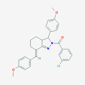 molecular formula C29H27ClN2O3 B429756 2-(3-chlorobenzoyl)-7-(4-methoxybenzylidene)-3-(4-methoxyphenyl)-3,3a,4,5,6,7-hexahydro-2H-indazole 