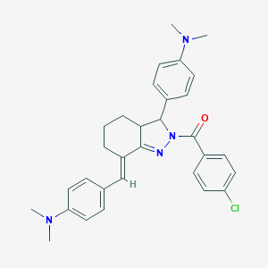 molecular formula C31H33ClN4O B429759 (4-chlorophenyl){(7E)-7-[4-(dimethylamino)benzylidene]-3-[4-(dimethylamino)phenyl]-3,3a,4,5,6,7-hexahydro-2H-indazol-2-yl}methanone 