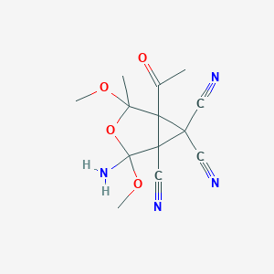 molecular formula C13H14N4O4 B4297604 5-acetyl-2-amino-2,4-dimethoxy-4-methyl-3-oxabicyclo[3.1.0]hexane-1,6,6-tricarbonitrile 