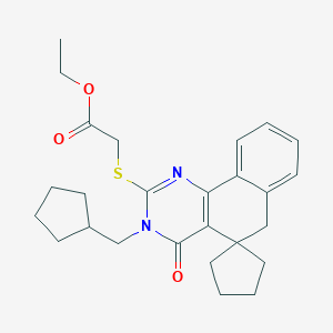ethyl 2-[3-(cyclopentylmethyl)-4-oxospiro[6H-benzo[h]quinazoline-5,1'-cyclopentane]-2-yl]sulfanylacetate