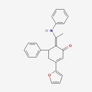 molecular formula C24H21NO2 B4297750 5-(2-furyl)-3-phenyl-2-(N-phenylethanimidoyl)cyclohexa-1,5-dien-1-ol 