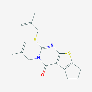 molecular formula C17H20N2OS2 B429784 3-(2-methyl-2-propenyl)-2-[(2-methyl-2-propenyl)sulfanyl]-3,5,6,7-tetrahydro-4H-cyclopenta[4,5]thieno[2,3-d]pyrimidin-4-one CAS No. 351006-14-9