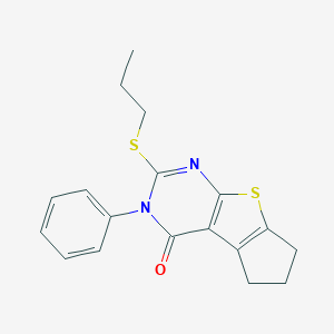 molecular formula C18H18N2OS2 B429785 3-phenyl-2-(propylsulfanyl)-3,5,6,7-tetrahydro-4H-cyclopenta[4,5]thieno[2,3-d]pyrimidin-4-one CAS No. 327169-32-4