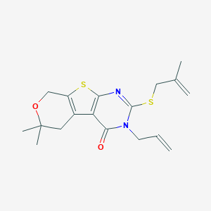 molecular formula C18H22N2O2S2 B429786 3-allyl-6,6-dimethyl-2-[(2-methyl-2-propenyl)sulfanyl]-3,5,6,8-tetrahydro-4H-pyrano[4',3':4,5]thieno[2,3-d]pyrimidin-4-one CAS No. 314042-04-1