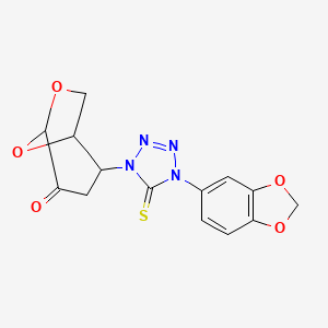 molecular formula C14H12N4O5S B4297969 2-[4-(1,3-benzodioxol-5-yl)-5-thioxo-4,5-dihydro-1H-tetrazol-1-yl]-6,8-dioxabicyclo[3.2.1]octan-4-one 