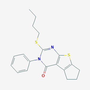 molecular formula C19H20N2OS2 B429798 2-(butylsulfanyl)-3-phenyl-3,5,6,7-tetrahydro-4H-cyclopenta[4,5]thieno[2,3-d]pyrimidin-4-one CAS No. 351440-91-0