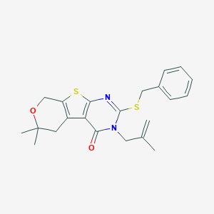 molecular formula C22H24N2O2S2 B429800 2-(benzylsulfanyl)-6,6-dimethyl-3-(2-methyl-2-propenyl)-3,5,6,8-tetrahydro-4H-pyrano[4',3':4,5]thieno[2,3-d]pyrimidin-4-one CAS No. 330179-76-5