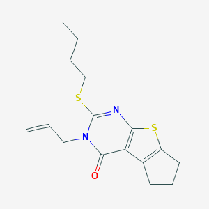 molecular formula C16H20N2OS2 B429801 2-(butylsulfanyl)-3-(prop-2-en-1-yl)-3,5,6,7-tetrahydro-4H-cyclopenta[4,5]thieno[2,3-d]pyrimidin-4-one CAS No. 346727-44-4