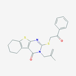molecular formula C22H22N2O2S2 B429803 3-(2-Methylprop-2-enyl)-2-phenacylsulfanyl-5,6,7,8-tetrahydro-[1]benzothiolo[2,3-d]pyrimidin-4-one CAS No. 351007-38-0