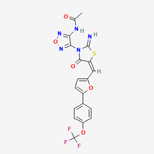 molecular formula C19H12F3N5O5S B4298042 N-{4-[2-imino-4-oxo-5-({5-[4-(trifluoromethoxy)phenyl]-2-furyl}methylene)-1,3-thiazolidin-3-yl]-1,2,5-oxadiazol-3-yl}acetamide 