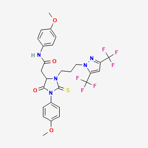 molecular formula C27H25F6N5O4S B4298089 2-[3-{3-[3,5-bis(trifluoromethyl)-1H-pyrazol-1-yl]propyl}-1-(4-methoxyphenyl)-5-oxo-2-thioxoimidazolidin-4-yl]-N-(4-methoxyphenyl)acetamide 