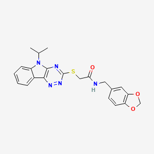 molecular formula C22H21N5O3S B4298109 N-(1,3-benzodioxol-5-ylmethyl)-2-[(5-isopropyl-5H-[1,2,4]triazino[5,6-b]indol-3-yl)thio]acetamide 