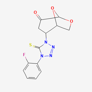 molecular formula C13H11FN4O3S B4298124 2-[4-(2-fluorophenyl)-5-thioxo-4,5-dihydro-1H-tetrazol-1-yl]-6,8-dioxabicyclo[3.2.1]octan-4-one 