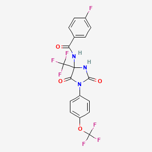 molecular formula C18H10F7N3O4 B4298192 N-[2,5-dioxo-1-[4-(trifluoromethoxy)phenyl]-4-(trifluoromethyl)imidazolidin-4-yl]-4-fluorobenzamide 