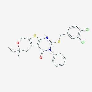2-[(3,4-dichlorobenzyl)sulfanyl]-6-ethyl-6-methyl-3-phenyl-3,5,6,8-tetrahydro-4H-pyrano[4',3':4,5]thieno[2,3-d]pyrimidin-4-one