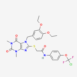 molecular formula C27H28ClF2N5O6S B4298384 N-{4-[chloro(difluoro)methoxy]phenyl}-2-{[7-(3,4-diethoxybenzyl)-1,3-dimethyl-2,6-dioxo-2,3,6,7-tetrahydro-1H-purin-8-yl]thio}acetamide 