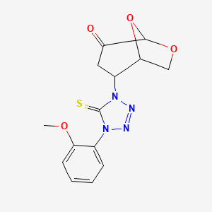 molecular formula C14H14N4O4S B4298499 2-[4-(2-methoxyphenyl)-5-thioxo-4,5-dihydro-1H-tetrazol-1-yl]-6,8-dioxabicyclo[3.2.1]octan-4-one 