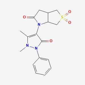 molecular formula C17H19N3O4S B4298511 1-(1,5-dimethyl-3-oxo-2-phenyl-2,3-dihydro-1H-pyrazol-4-yl)tetrahydro-1H-thieno[3,4-b]pyrrol-2(3H)-one 5,5-dioxide 