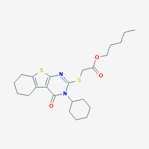 molecular formula C23H32N2O3S2 B429856 Pentyl 2-[(3-cyclohexyl-4-oxo-5,6,7,8-tetrahydro-[1]benzothiolo[2,3-d]pyrimidin-2-yl)sulfanyl]acetate CAS No. 351007-61-9