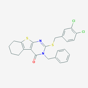 molecular formula C24H20Cl2N2OS2 B429861 3-benzyl-2-[(3,4-dichlorobenzyl)sulfanyl]-5,6,7,8-tetrahydro[1]benzothieno[2,3-d]pyrimidin-4(3H)-one CAS No. 351440-99-8
