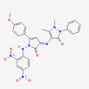 molecular formula C28H23N7O7 B4298613 4-{[1-[(2,4-dinitrophenyl)amino]-5-(4-methoxyphenyl)-2-oxo-1,2-dihydro-3H-pyrrol-3-ylidene]amino}-1,5-dimethyl-2-phenyl-1,2-dihydro-3H-pyrazol-3-one 