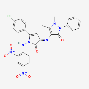molecular formula C27H20ClN7O6 B4298620 4-({5-(4-chlorophenyl)-1-[(2,4-dinitrophenyl)amino]-2-oxo-1,2-dihydro-3H-pyrrol-3-ylidene}amino)-1,5-dimethyl-2-phenyl-1,2-dihydro-3H-pyrazol-3-one 