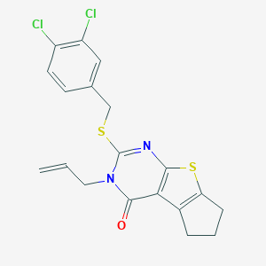 molecular formula C19H16Cl2N2OS2 B429864 3-allyl-2-[(3,4-dichlorobenzyl)sulfanyl]-3,5,6,7-tetrahydro-4H-cyclopenta[4,5]thieno[2,3-d]pyrimidin-4-one CAS No. 346727-45-5