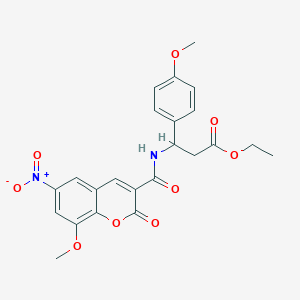 molecular formula C23H22N2O9 B4298658 ethyl 3-{[(8-methoxy-6-nitro-2-oxo-2H-chromen-3-yl)carbonyl]amino}-3-(4-methoxyphenyl)propanoate 