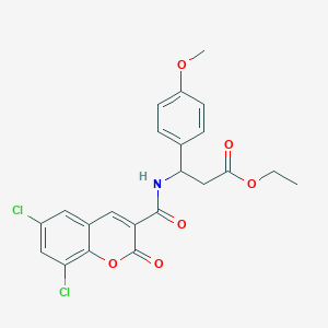 molecular formula C22H19Cl2NO6 B4298660 ethyl 3-{[(6,8-dichloro-2-oxo-2H-chromen-3-yl)carbonyl]amino}-3-(4-methoxyphenyl)propanoate 