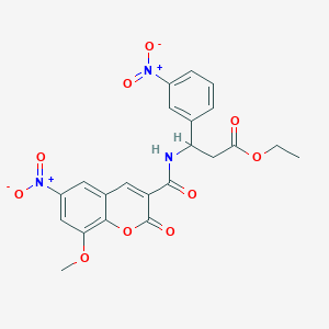 molecular formula C22H19N3O10 B4298668 ethyl 3-{[(8-methoxy-6-nitro-2-oxo-2H-chromen-3-yl)carbonyl]amino}-3-(3-nitrophenyl)propanoate 