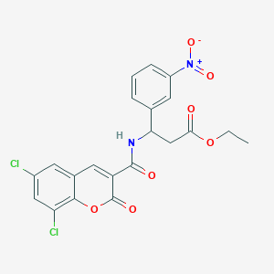 molecular formula C21H16Cl2N2O7 B4298674 ethyl 3-{[(6,8-dichloro-2-oxo-2H-chromen-3-yl)carbonyl]amino}-3-(3-nitrophenyl)propanoate 
