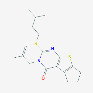 molecular formula C18H24N2OS2 B429871 2-(isopentylsulfanyl)-3-(2-methyl-2-propenyl)-3,5,6,7-tetrahydro-4H-cyclopenta[4,5]thieno[2,3-d]pyrimidin-4-one CAS No. 351006-16-1