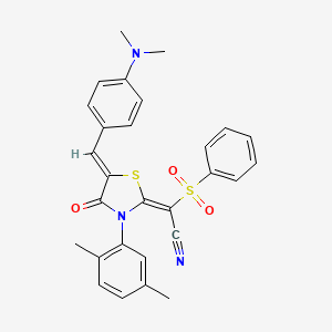 molecular formula C28H25N3O3S2 B4298746 [5-[4-(dimethylamino)benzylidene]-3-(2,5-dimethylphenyl)-4-oxo-1,3-thiazolidin-2-ylidene](phenylsulfonyl)acetonitrile 