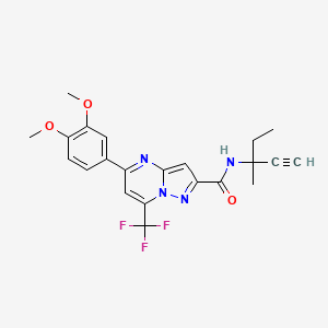molecular formula C22H21F3N4O3 B4298798 5-(3,4-dimethoxyphenyl)-N-(1-ethyl-1-methylprop-2-yn-1-yl)-7-(trifluoromethyl)pyrazolo[1,5-a]pyrimidine-2-carboxamide 