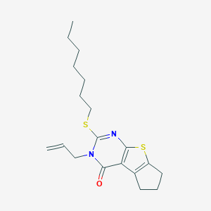 molecular formula C19H26N2OS2 B429881 2-(heptylsulfanyl)-3-(prop-2-en-1-yl)-3,5,6,7-tetrahydro-4H-cyclopenta[4,5]thieno[2,3-d]pyrimidin-4-one CAS No. 370840-76-9